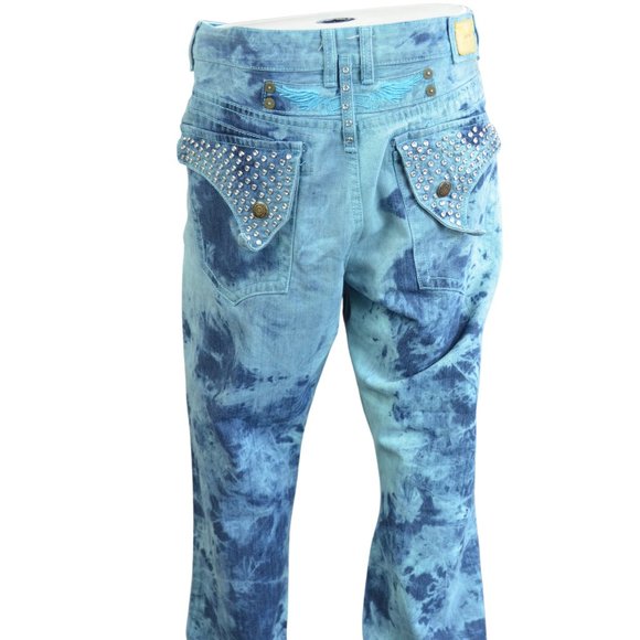 Robins Jean Tie Dyed Blue With Studded 